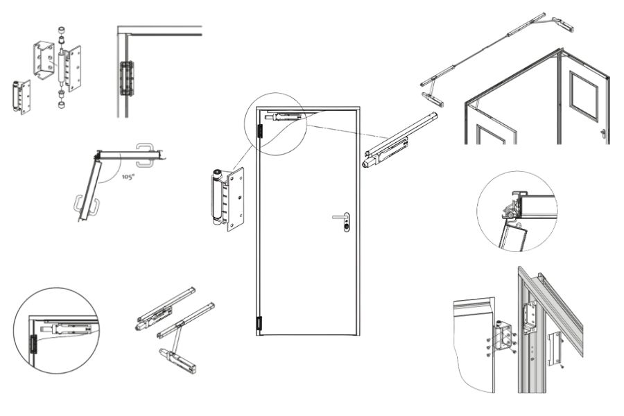 Bisagra y cierrapuertas ocultos
